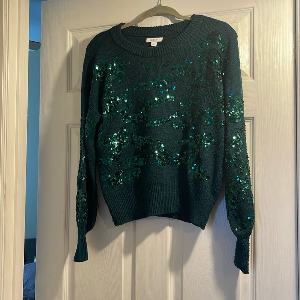 Nine West oversized green sparkly sweater